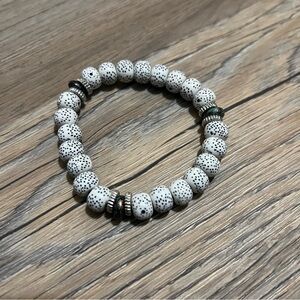 White Beaded Bracelet with Silver Accents
